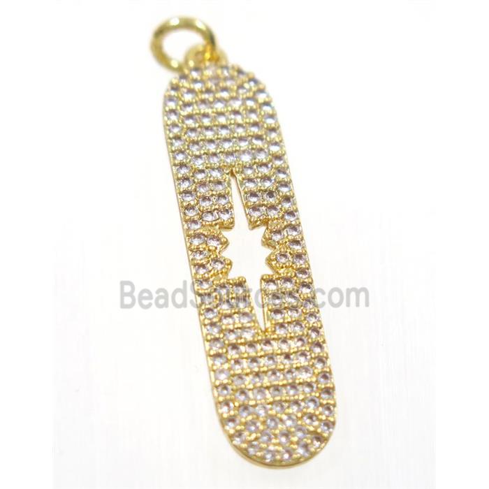 copper NorthStar pendant paved zircon, gold plated