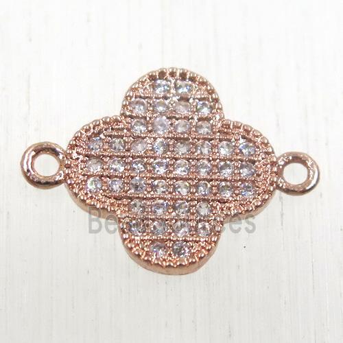 copper connector paved zircon, four-leaf Clover, rose gold