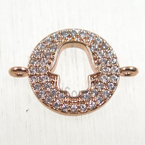 copper hamsahand connector paved zircon, rose gold