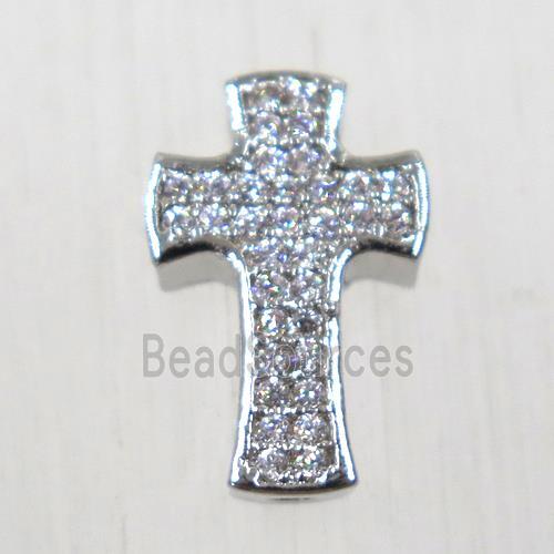 copper cross beads pave zircon, platinum plated