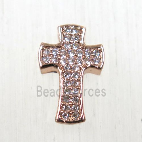 copper cross beads pave zircon, rose gold