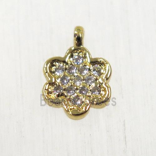 copper flower pendant paved zircon, gold plated