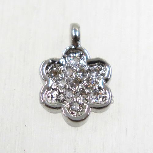 copper flower pendant paved zircon, platinum plated