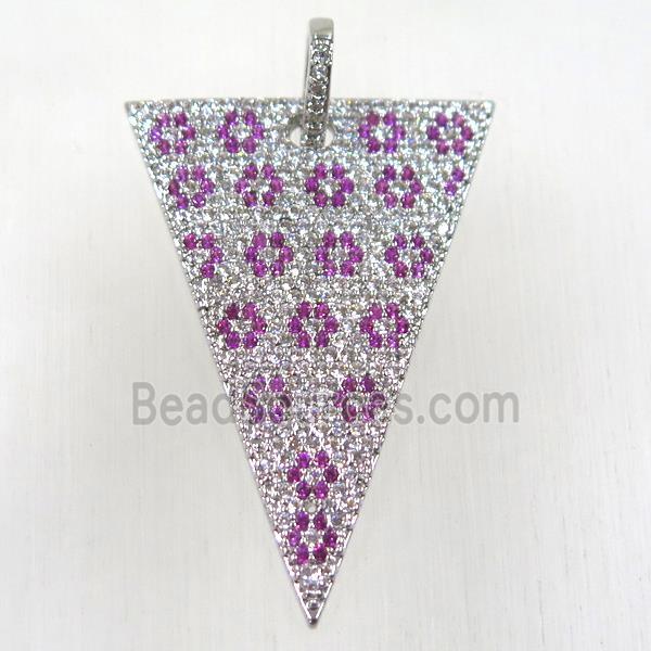 copper triangle pendant paved zircon, platinum plated