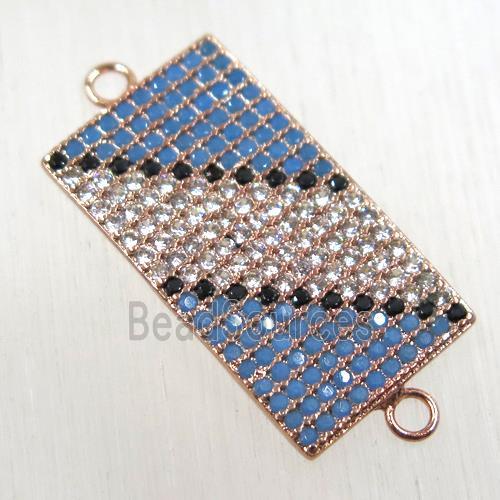 copper rectangle connector paved zircon, rose gold