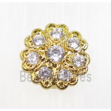 copper beads pave zircon, gold plated