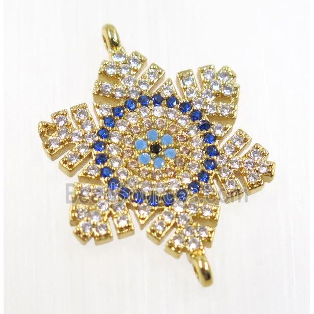 copper flower connector pave zircon, gold plated