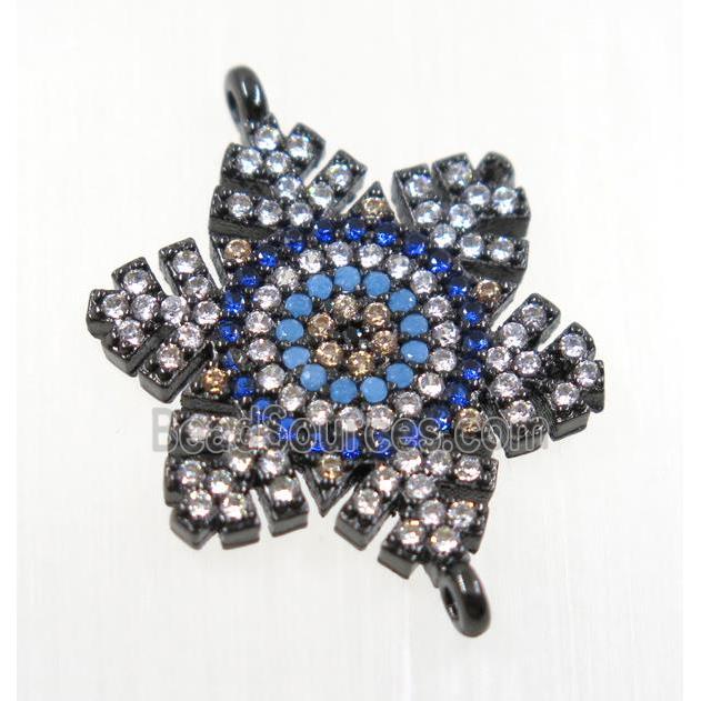 copper flower connector pave zircon, black plated