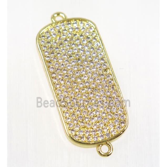 copper rectangle connector pave zircon, gold plated