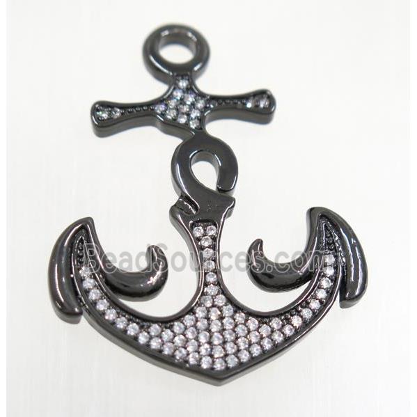 copper anchor pendant pave zircon, black plated