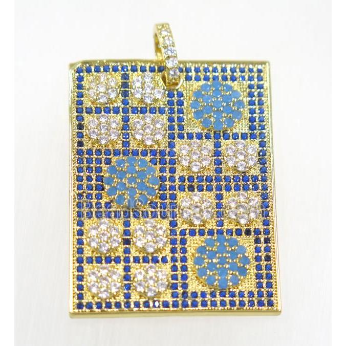 copper rectangle pendant pave zircon, gold plated
