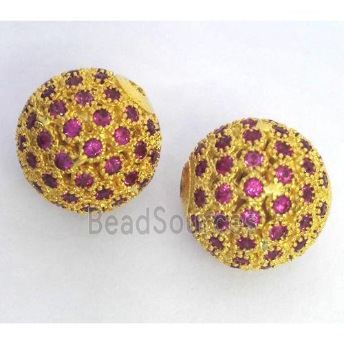 copper bead paved zircon, round, gold plated