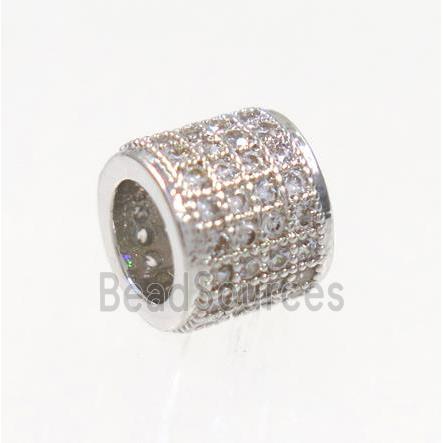 copper tube beads paved zircon, platinum plated