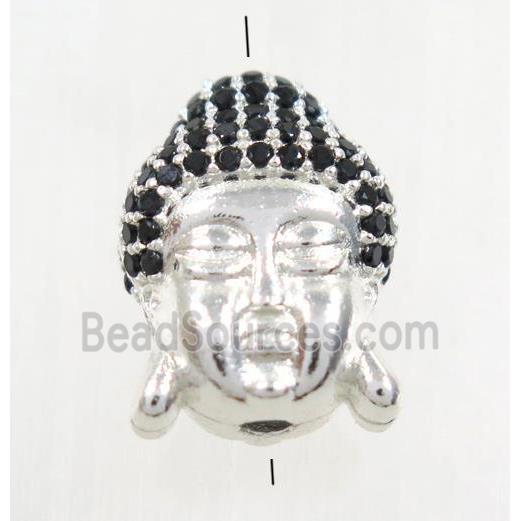 copper buddha bead paved black zircon, silver plated