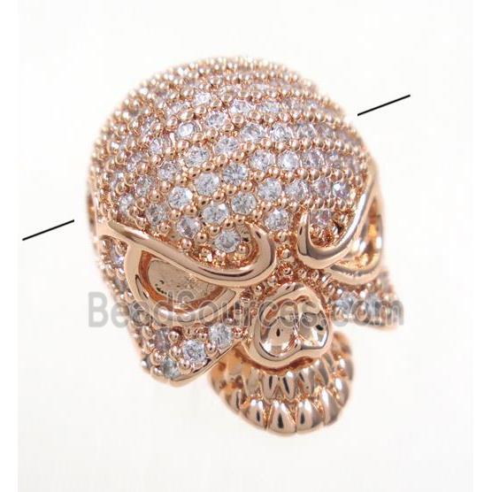 copper skull beads paved zircon, rose gold