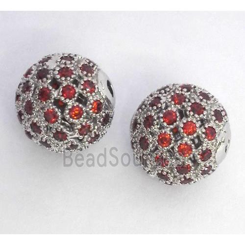 copper bead paved zircon, round, platinum plated