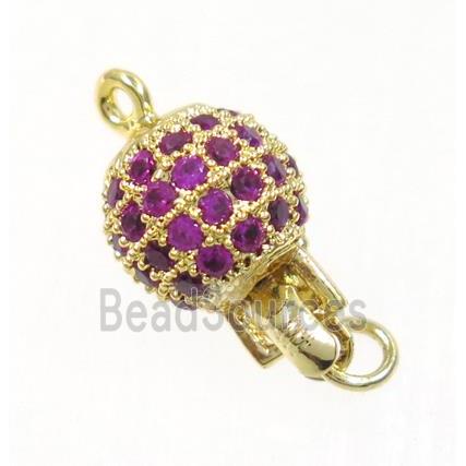 copper slip clasp pave hotpink zircon, round, gold plated