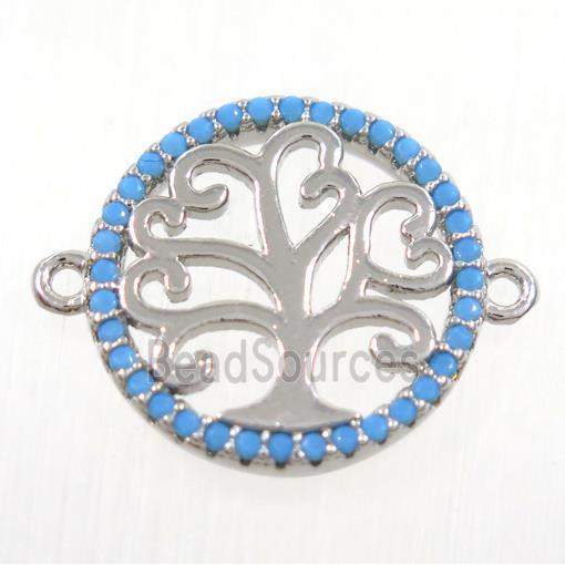 copper Tree Of Life connector paved zircon, platinum plated