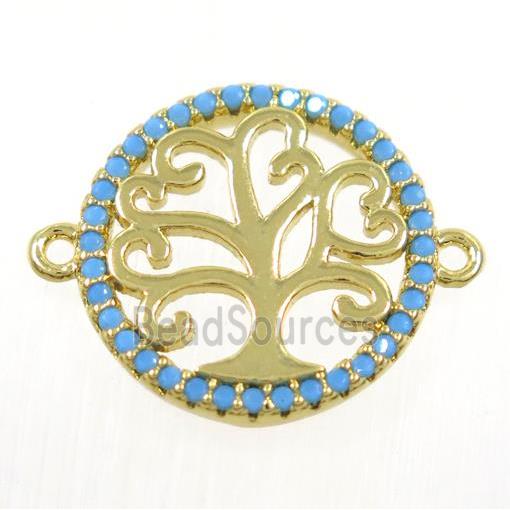 copper Tree Of Life connector paved zircon, gold plated