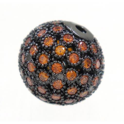 copper bead paved zircon, round, black