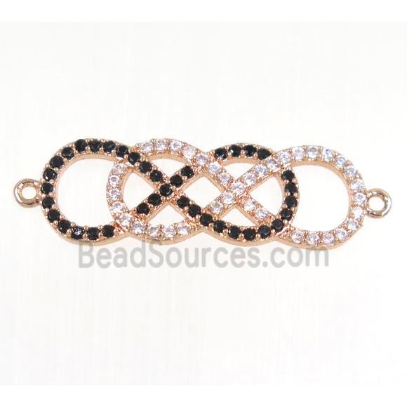 double infinity copper connector paved zircon, rose gold