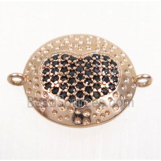 copper button heart connector paved zircon, rose gold