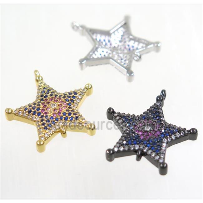 copper Star connector paved zircon, mix color