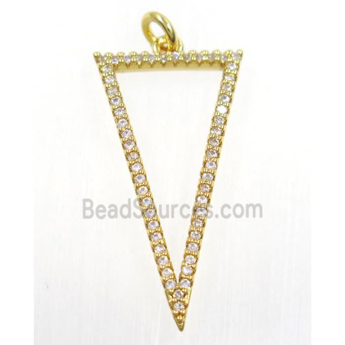copper Triangle pendant paved zircon, gold plated