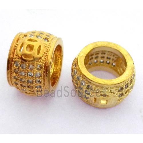 Copper bead paved zircon, rondelle, gold plated