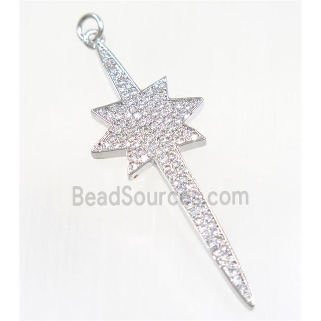 copper NorthStar pendant paved zircon, platinum plated