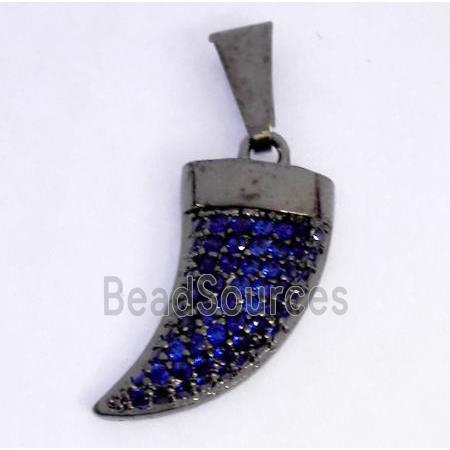 Copper pendant paved zircon, cattle horn, black plated