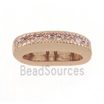 copper oval bead paved zircon with 2holes, rose gold