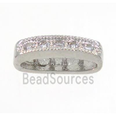 copper oval bead paved zircon with 2holes, platinum plated