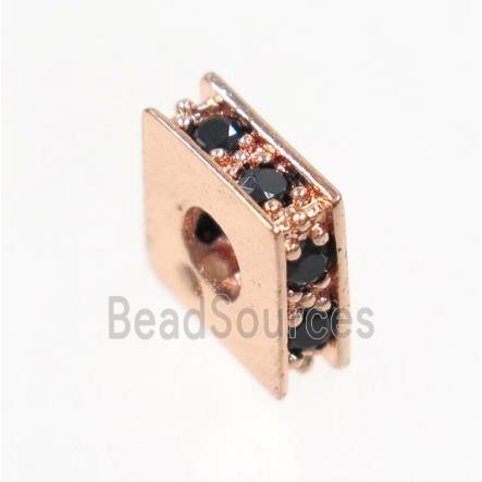 copper square bead paved zircon, rose gold