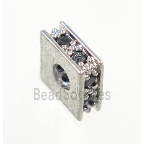 copper square bead paved zircon, platinum plated