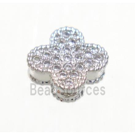 copper four-leaf Clover bead paved zircon, platinum plated