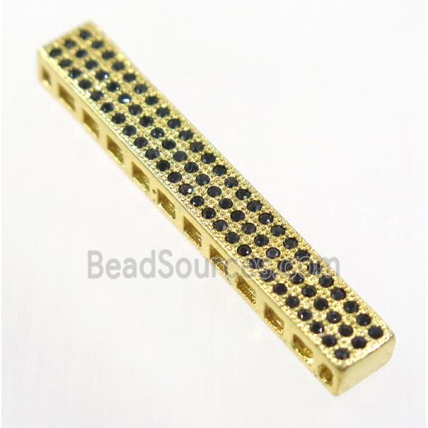 copper tube beads paved black zircon, gold plated