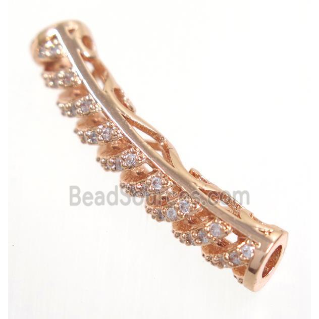 curving copper tube beads paved zircon, rose gold