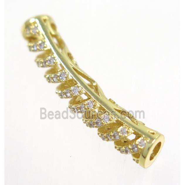 curving copper tube beads paved zircon, gold plated