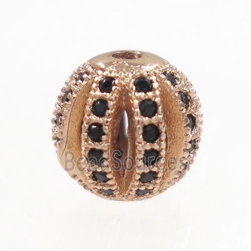 round Watermelon copper beads pave zircon, rose gold