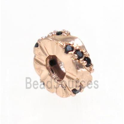 copper rondelle beads paved zircon, rose gold