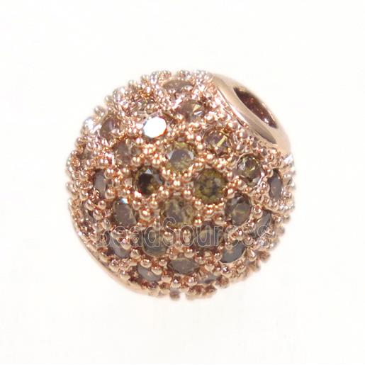 round copper beads paved zircon, rose gold