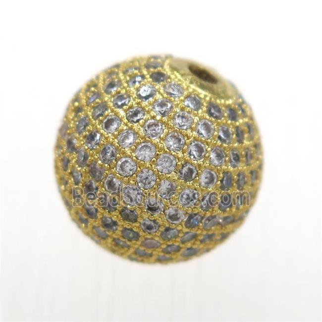 round copper beads paved zircon, gold plated