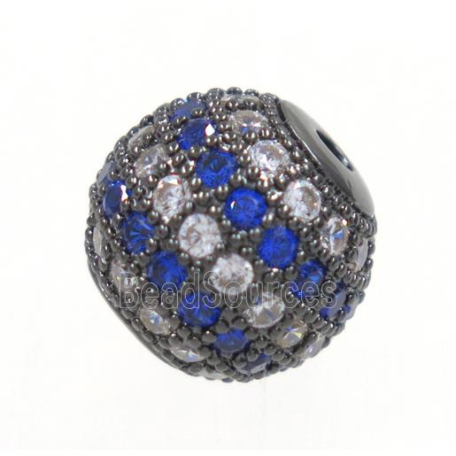 round copper beads paved zircon, black plated