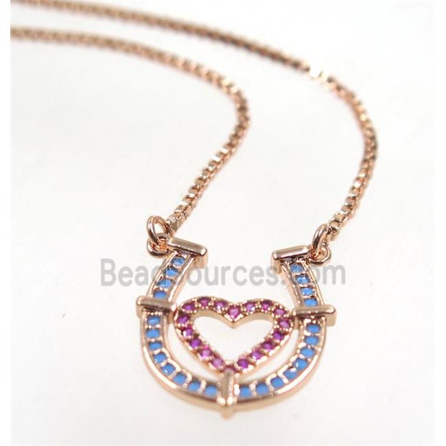 copper necklace pave zircon, LOVE-U, gold plated