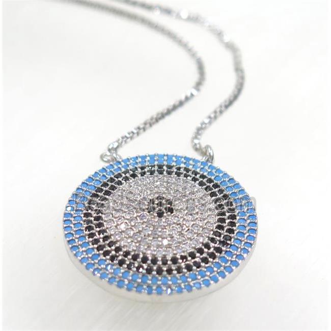 copper circle necklace pave zircon, platinum plated