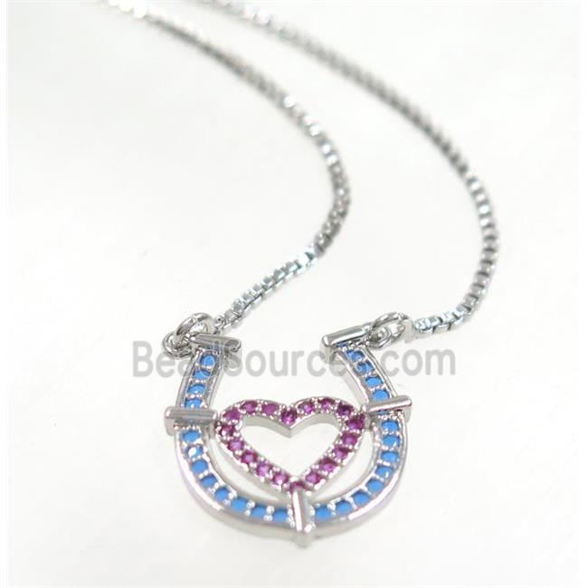 copper necklace pave zircon, LOVE-U, platinum plated