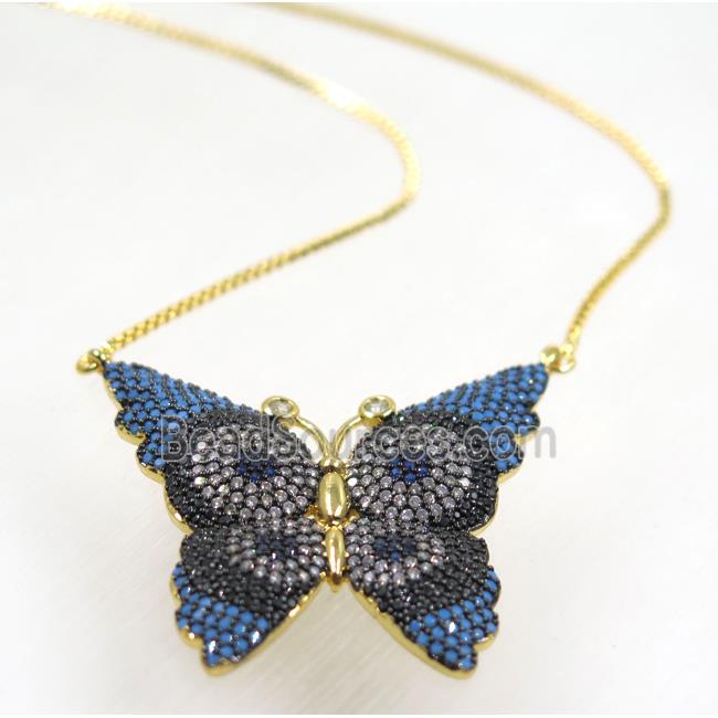 copper butterfly necklace pave zircon, gold plated