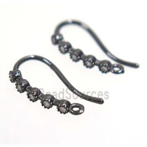 copper earring hook paved zircon, black plated