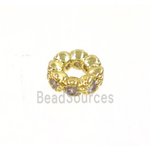 copper rondelle beads paved zircon, gold plated